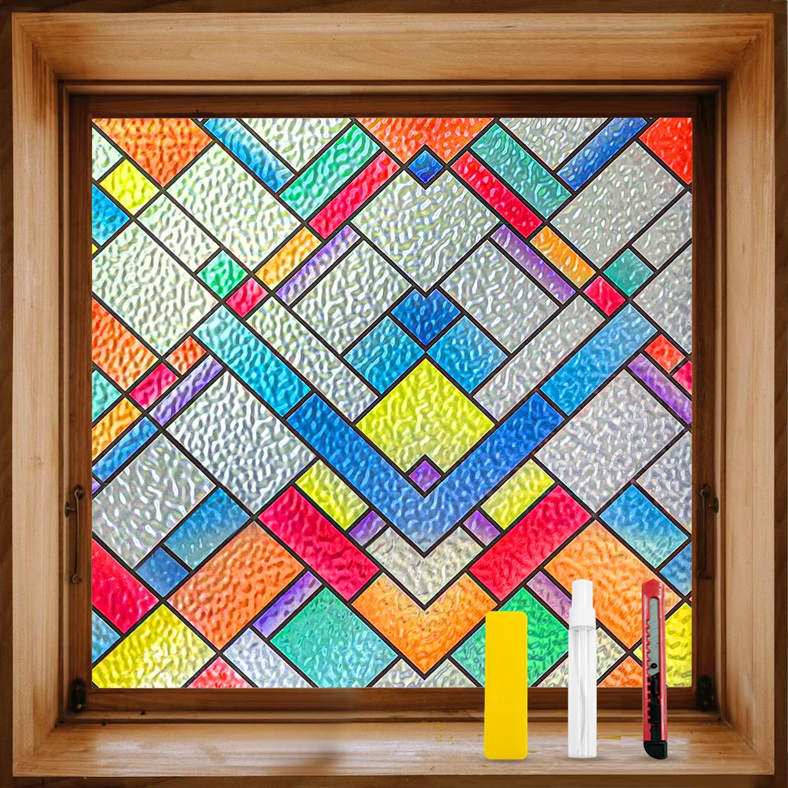 Photo 1 of *Factory Sealed*
QHY Sunshine 3D Window Privacy Film Stained Glass Window Film That is Adhesive-Free, Residue-Free, Reusable, and Easy to Install with Tools. (Colour Ripple, 23.6 x 78.7 in)