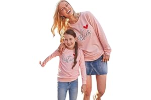 YMING Mommy and Me Heart Printed Sweatshirt Crew Neck Family Matching Outfits Fall Casual Long Sleeve Pullover Tops