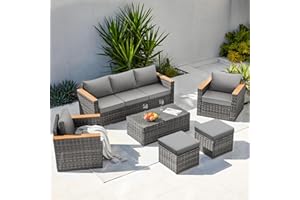 ZZWHOM Exclusive Quick Install Patio Furniture Set, 6 Pieces w/Ottoman, Outdoor Patio Furniture, Durable Wicker Outdoor Couch Patio Sectional Sofa Conversation Sets for Backyard, Lawn, Outside