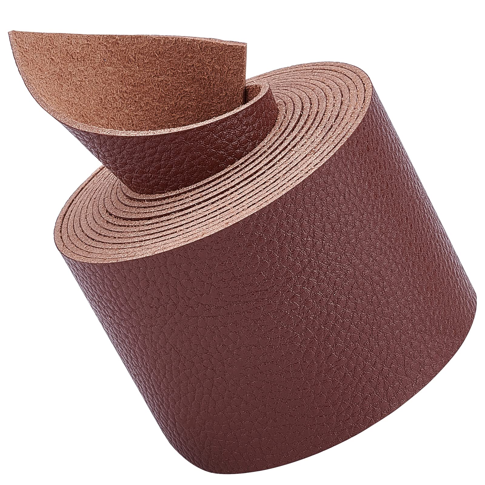 GORGECRAFT Brown Leather Strap 2 Inch Wide 79 Inch Long Lychee Pattern Leather Belt Strips Wrap Single Sided Flat Cord for DIY Crafts Projects Clothing Jewelry Wrapping Making Bag Furniture Handles