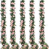 5pack Flower Garland Artificial Fake Rose Garland Vine Artificial Flowers for Decoration Floral Garlands Decor-Total 41 Ft (Pink)