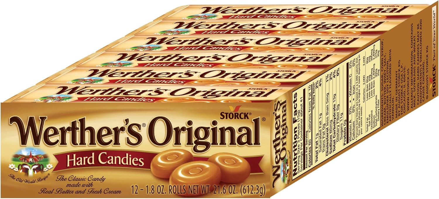 WERTHER'S Original Caramel Hard Candies, 1.8 Ounce (50g) Rolls (Pack of