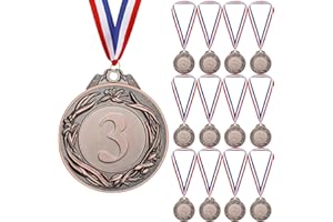 Geepen 12PCS Gold Silver Bronze Award Medals, Gold Medal with Neck Ribbons, Kids Reward Medal, Winner Medals Gold Prizes for Sports, Competitions