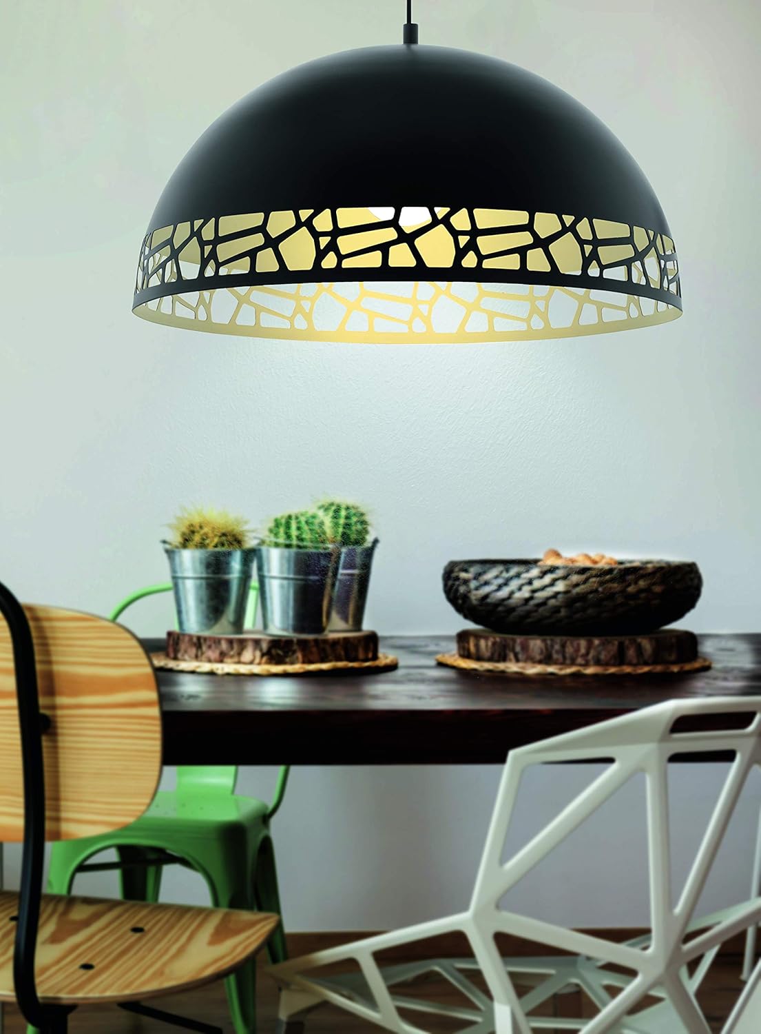 Eglo Pendant Lamp Savignano, Dining Table Pendant Light, Steel in Black and White, E27 Socket, Black, White, 53 x 53 x 150 cm - Image 3