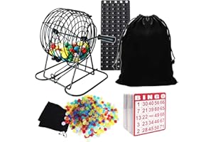 Yuanhe Deluxe Bingo Game Set - Includes 8" Metal Rotar Cage with Big Storage Bag,1000 Colorful Chips,100 Bingo Cards,75 Colored Balls and Masterboard, Great for Large Groups