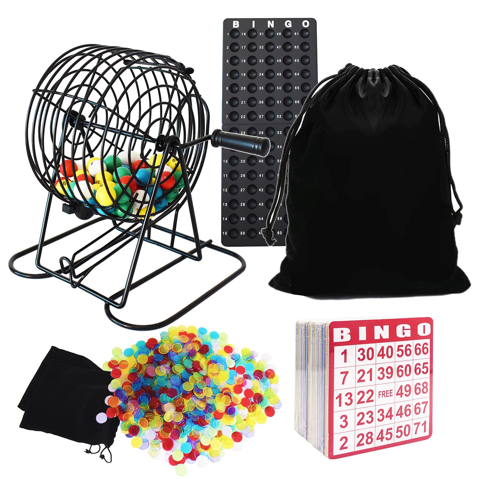 Photo 1 of ***FOR PARTS / MISSING PIECES / HAS DAMAGED PIECES*** Yuanhe Deluxe Bingo Game Set - Includes 8" Metal Rotar Cage with Big Storage Bag,1000 Colorful Chips,100 Bingo Cards,75 Colored Balls and Masterboard, Great for Large Groups