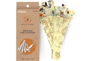 Bee's Wrap ReKindle Natural Fire Starters - Made in USA Fire Starter from Organic Beeswax Wraps for Food - Safe for Indoor/Outdoor Use, Camping Supplies - Natural Firestarter Starts 25 Fires