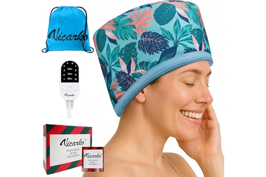 VICARKO Hair Steamer for Deep Conditioning, 10-Level Heats Up Quickly, 118” Power Cord, Heating Cap Hot Oil Treatment Heat, Electric Thermal Heated Steam Natural Black Hair, Hawaii Blue