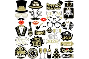 LEESKY 36Pcs New Years Eve Photo Booth Props 2026 New Year Photo Booth Props 2026 Nye for Happy New Year 2026 Decorations