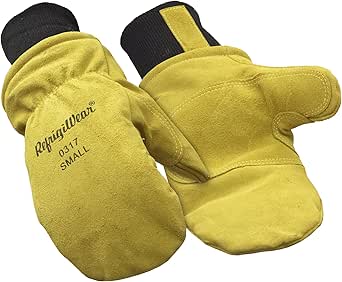 RefrigiWear Fleece Lined Fiberfill Insulated Cowhide Leather Mitten Gloves (Gold, X-Large)