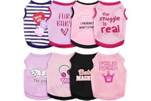 Reginary 8 Pieces Dog Shirts Girl Small Dog Clothes for Chihuahuas Yorkies Female Puppy Shirts Printed Pet Outfit Cute Breathable Soft Christmas Doggie Cat Lovers Gift(Vivid Pattern,Size S)