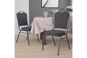 EMMA + OLIVER Crown Back Banquet Chair, Black Patterned Fabric/Silver Vein Frame