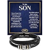 SIGNIXA Son Bracelet from Mom Leather Gift, To My Son Bracelet from Mom and Dad with Inspirational Card, Black Braided Band with Metal Accents for Meaningful Keepsake 1