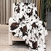 Cow Print Blanket Ultra Soft Plush Fleece Throw, Cozy Warm Farmhouse Decor, Lightweight Brown & White Fuzzy Blanket for All Seasons, Birthday Gifts for Teenage Girls Boys Women 50x60 Inch