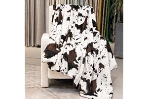 GEULAY Cow Print Blanket Lightweight Ultra Soft Plush Fleece Throw - Cozy Warm Farmhouse Decor, 50x60 Inch Fuzzy Blanket for Adults Kids, Machine Washable Brown & White Gift for All Seasons