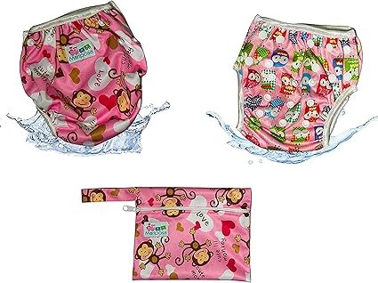 Mariposa Couche D Eau Bebe Fille Reutilisable Pour Piscine Et Mer 0 2 Ans Reglable Et Lavable Lot De 2 Avec Sac De Rangement Impermeable Animaux Et Mono Amazon Fr Bebes Puericulture