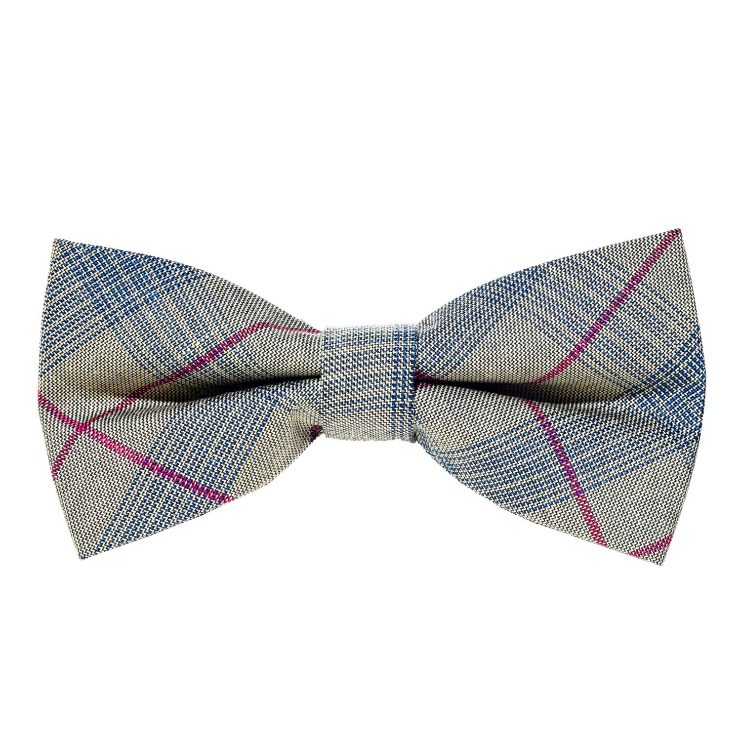 MASADA corduroy bow tie beige plaid with blue bordeaux stripes - men's accessory in vintage look, continuously adjustable, handmade with hook closure - 12 x 6 cm