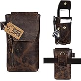 TRISKY Genuine Leather Phone Holster with Belt Clip - Magnetic Closure, ID Card Holder - Universal Case for iPhone, Samsung Galaxy, Google Pixel, 7”x3.5” - Brown