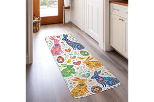 Rabbit Runner Rug, Spring Colorful Heart Flower Spring Multicolor Low Pile Sponge Aesthetic Rectangle Home Floor Carpet for K
