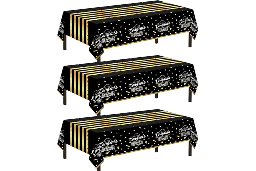 Childom 3 Pack Graduation Tablecloth,Graduation Decorations Class of 2026 Graduation Party Decorations,54"x108" Black and Gol