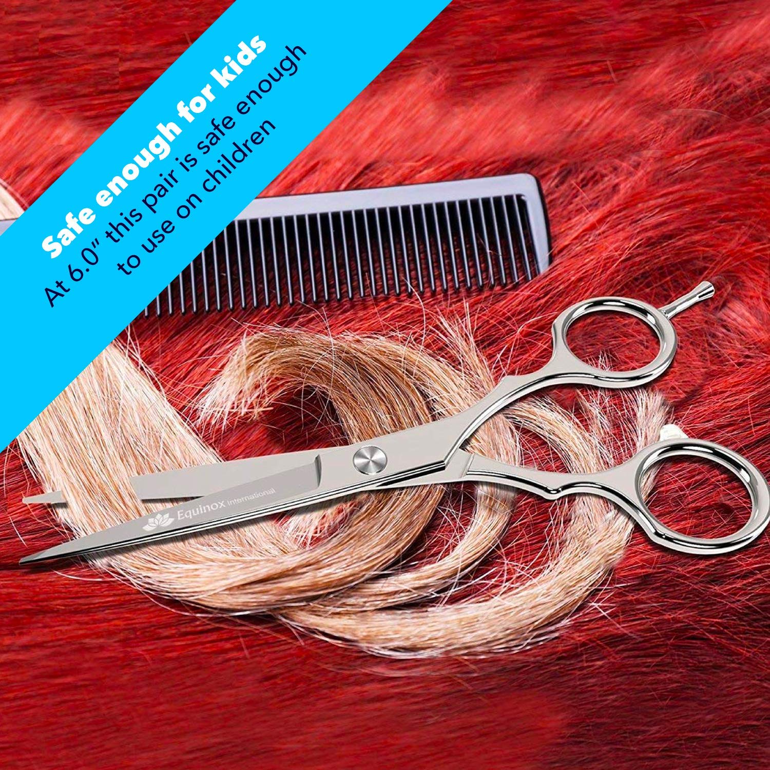 Equinox Barber & Salon Styling Series - Barber Hair Cutting Scissors/Shears - 6.0" Overall Length - Detachable Finger Rest - High Quality Stainless Steel : Beauty