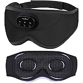 MUSICOZY 3D Bluetooth Sleep Mask with Headphones and Timer, Wireless Sleep Headphones for Side Sleepers, Eye Mask with Bluetooth Headphone, Unique Gifts for Men Women, Black