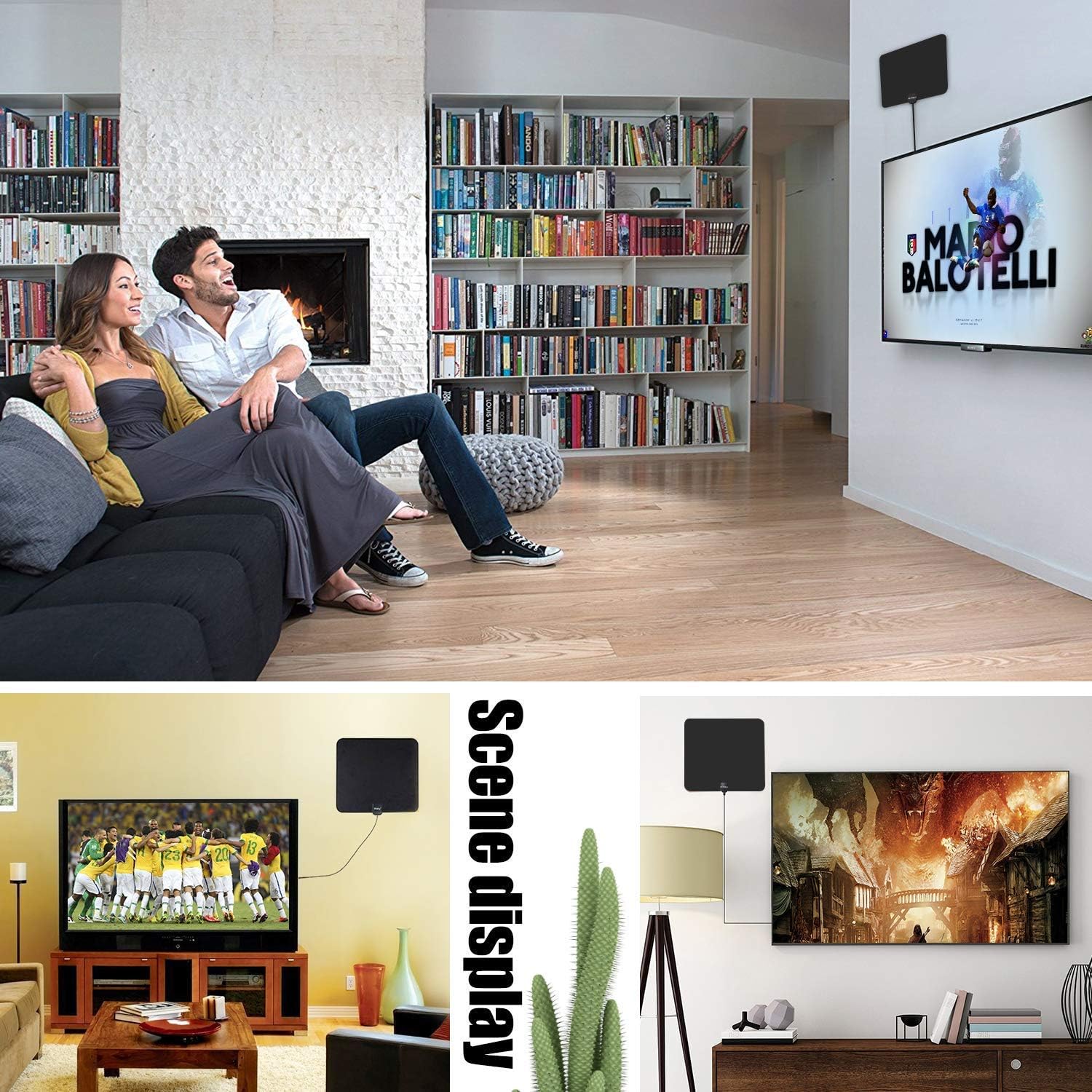 4K 1080P TV Antenna 4K Amplified Digital TV Antenna 50 Miles Range with 13  Foot Coax