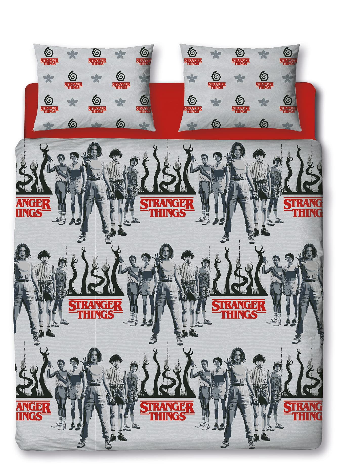 Official Stranger Things Duvet Cover Dark Side Design | Grey Reversible 2 Sided Duvet Cover, Official Merchandise, Matching Pillow Case (Double)