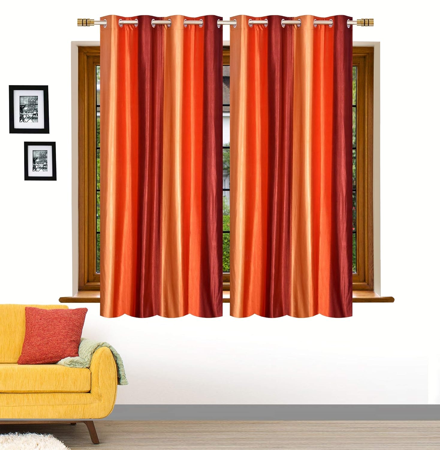 Buy Home Edge Polyester Solid Plain Orange Window Curtains 5 Feet (Set