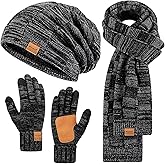 Mens Hat Gloves Scarf Set Winter, Slouchy Beanie 3 in 1 Warm Set, for Men, Mens Stocking Stuffers