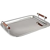 Elegance Stainless Steel Large Rectangular Tray with Wood Handles, 22 by 15.5-Inch, Silver