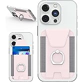 Amzone Magnetic Wallet with Card Holder, Compatible with Mag-Safe, Leather Card Holder, Wallet with Phone Ring for iPhone 15/14/13/12 Series, 7 Cards Holder (Light Pink)