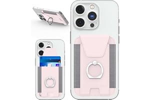 Amzone Magnetic Wallet with Card Holder, Compatible with Mag-Safe, Leather Card Holder, Wallet with Phone Ring for iPhone 15/14/13/12 Series, 7 Cards Holder (Light Pink)