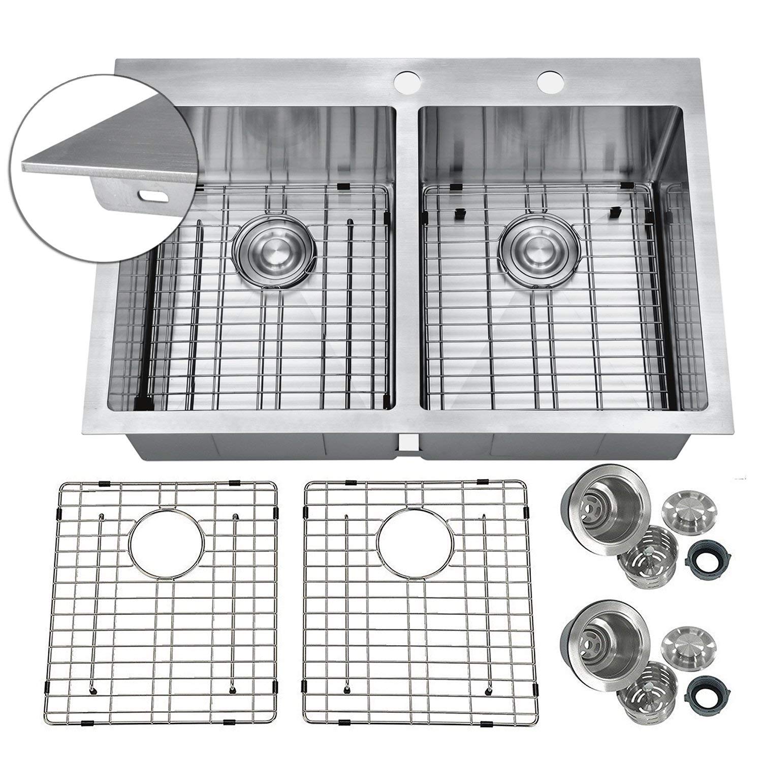 Best drop in kitchen sink 33 x 22 double bowl stainless steel