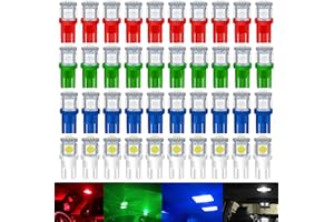 UNXMRFF 40-Pack, 4 Colors Mixing, 194 LED Light Bulb, 2825 Bulb 5050 Chipset, 175 T10 168 W5W 194 LED Bulbs Replacement for Car Interior Dome Map Light, Door Trunk Courtesy License Plate Lights