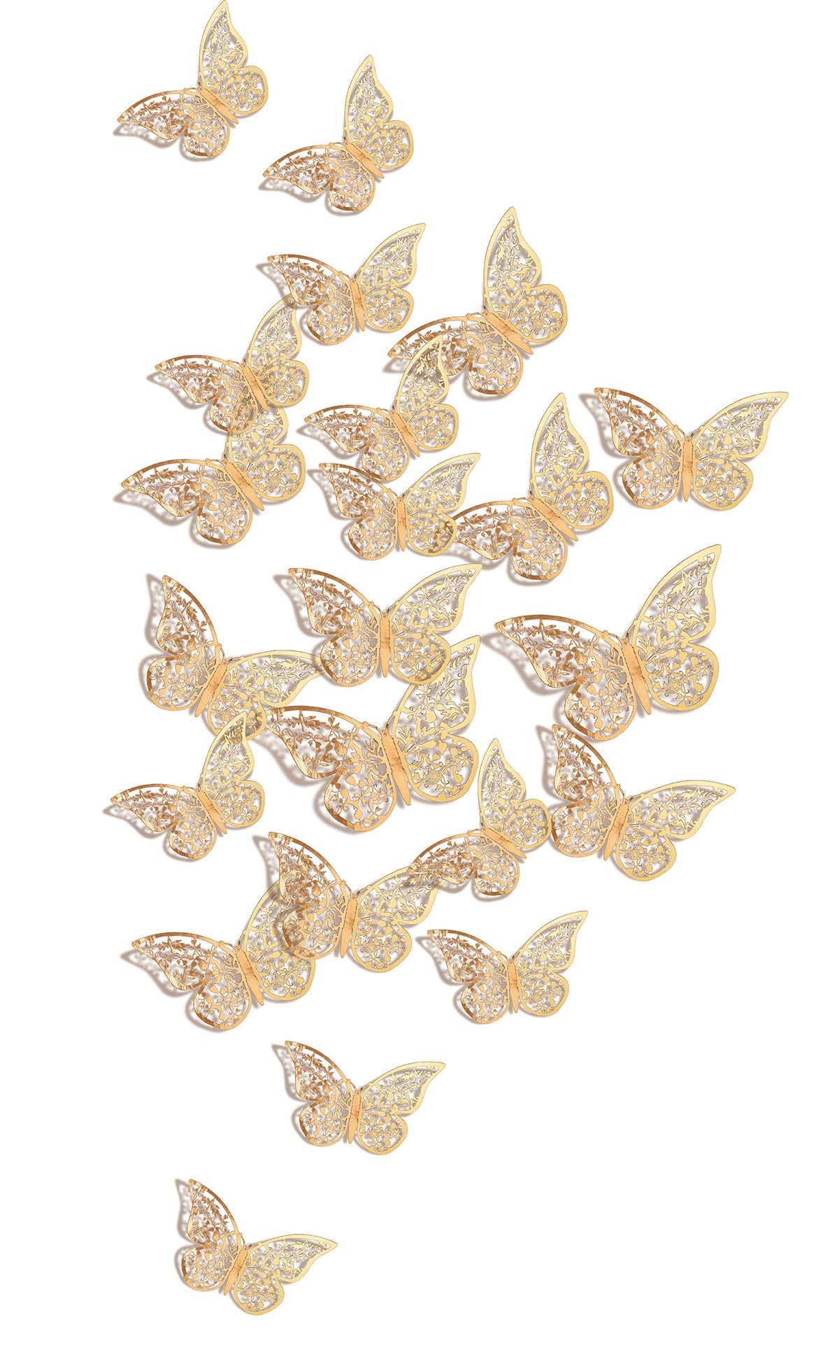 FiveSeasonStuff 24pcs 3D Champagne Gold Mirror Hollow Butterfly Wall Stickers