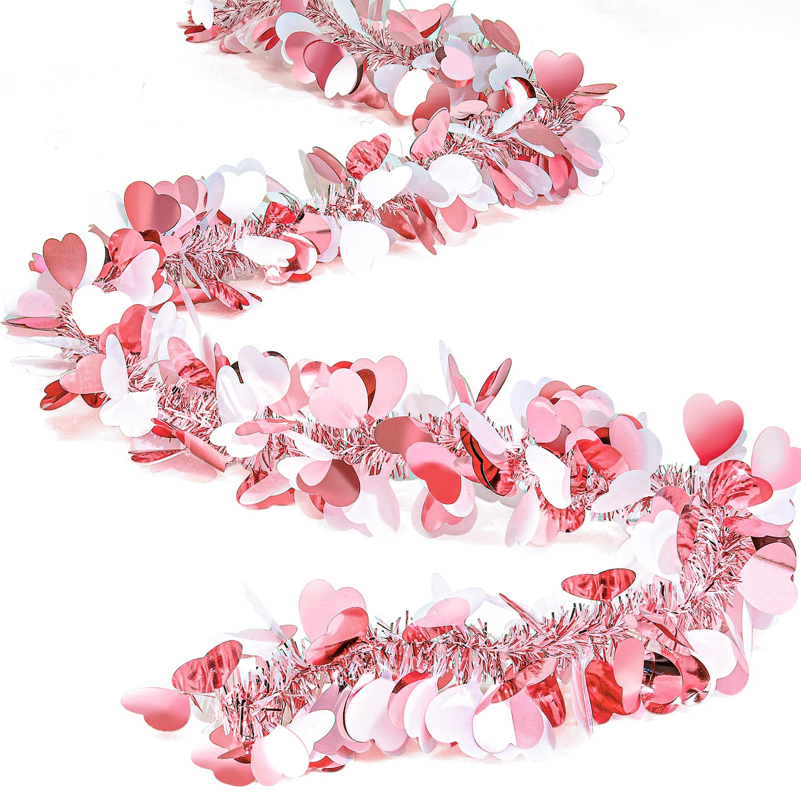Photo 1 of MTLEE 8 Pieces Valentine Tree Decorations Valentines Garland Shiny Heart Tinsel 6.56 Feet Each Metallic Tinsel Twist Garland for Mantle Tree Ornaments Wreath Wedding Party (Pink)