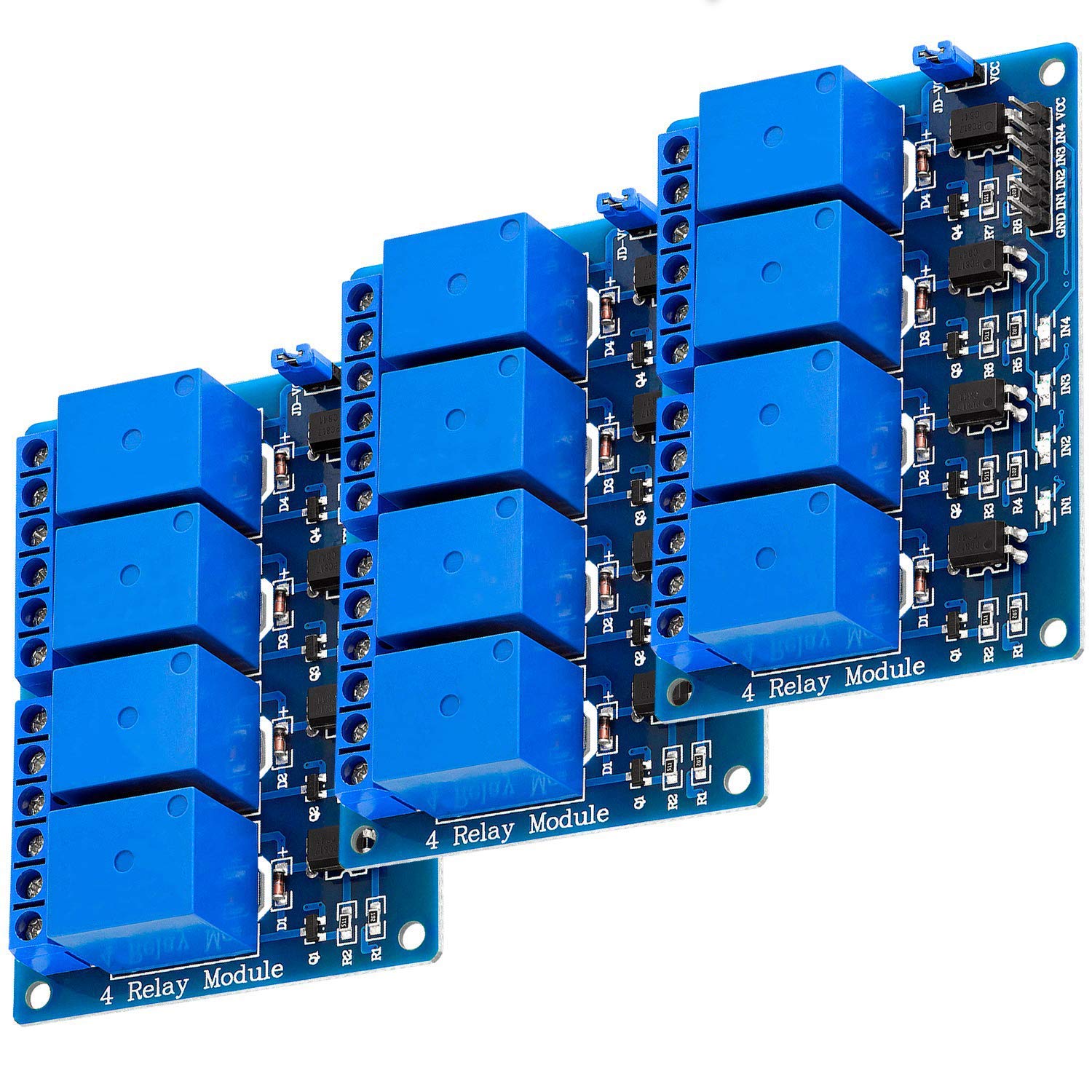 AZDelivery 4 Channel Relay Module DC 5V with Optocoupler Low-Level Trigger Relay Shield Board compatible with Arduino Including E-Book! (Pack of 3)