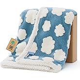 LE SURE Waterproof Puppy Blanket for Small Dogs - Washable Double Sided Dog Blankets with Warm Jacquard Shag and Soft Sherpa Fleece, Pet Cat Blanket for Couch Protection, 3D Textured Cloud, Blue