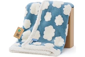 LE SURE Waterproof Puppy Blanket for Small Dogs - Washable Double Sided Dog Blankets with Warm Jacquard Shag and Soft Sherpa Fleece, Pet Cat Blanket for Couch Protection, 3D Textured Cloud, Blue