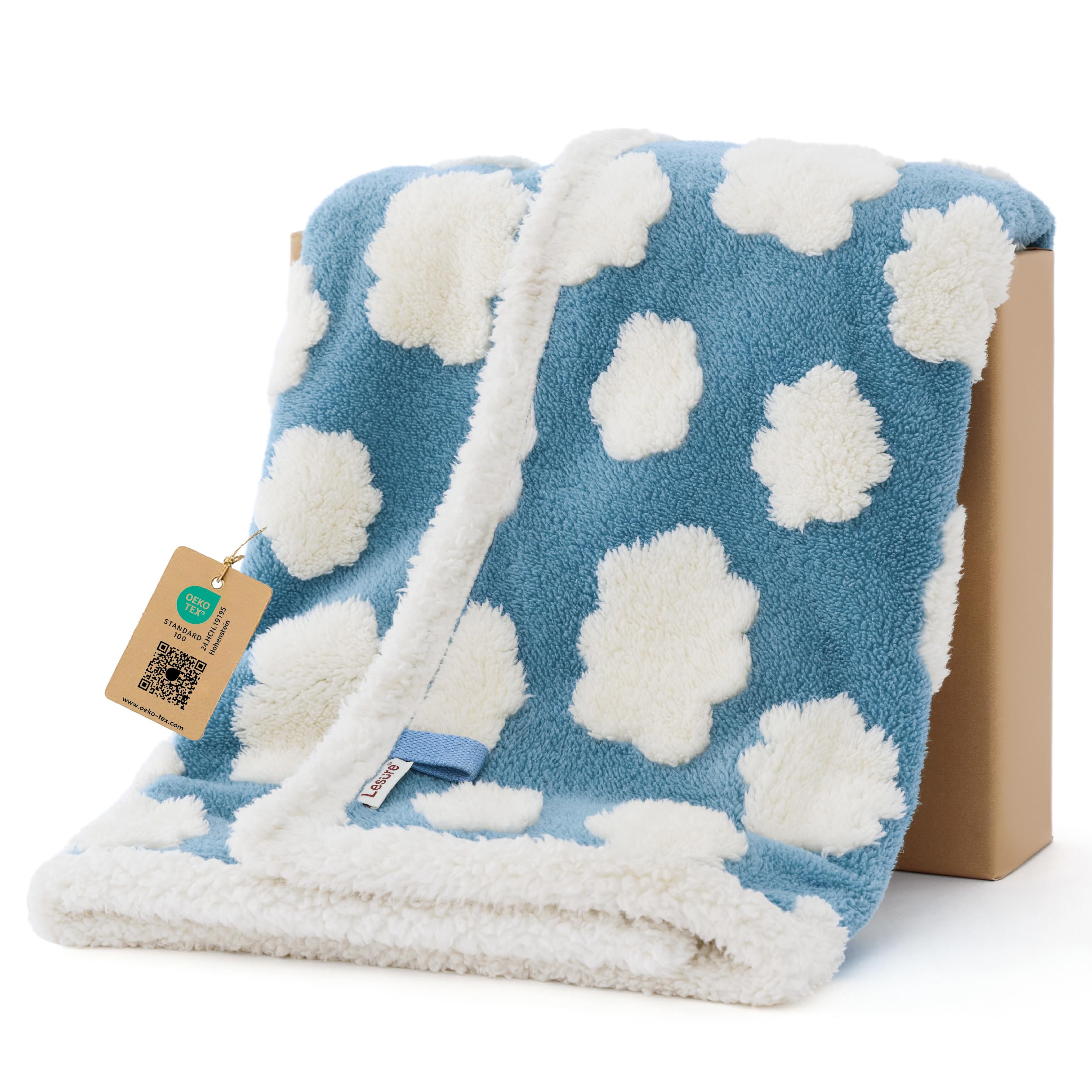 Photo 1 of LE SURE Waterproof Puppy Blanket for Small Dogs - Washable Double Sided Dog Blankets with Warm Jacquard Shag and Soft Sherpa Fleece, Pet Cat Blanket for Couch Protection, 3D Textured Cloud, Blue
