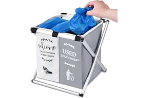 CHICERA Shoe Cover Dispenser Foldable Shoe Covers Box Realtor Supplies,Holder with Used Shoe Covers and Please Remove Your Shoes Sign for Open House Supplies(Gray,Beige)