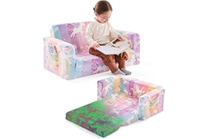 YOJOKER Toddler Chair Couch, Large Size Comfy Fold Out Glow in The Dark Kids Sofa with Pocket Kids Furniture Convertible Sofa to Lounger for Playroom, Toddler Armchair with Non-Slip Bottoms for Boys Girls
