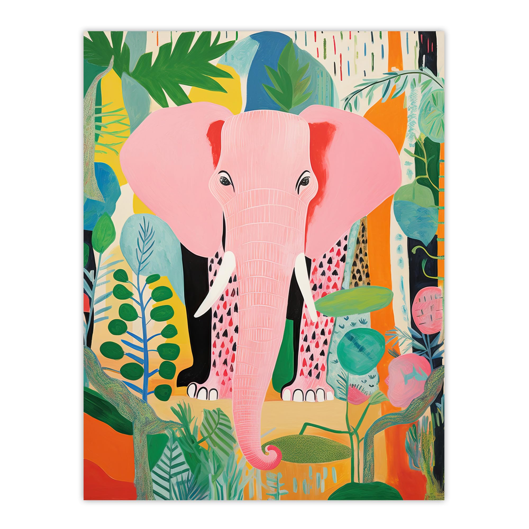 Wee Blue Coo Pink Elephant Jungle Animal Fun Multicoloured Extra Large XL Wall Art Poster Print