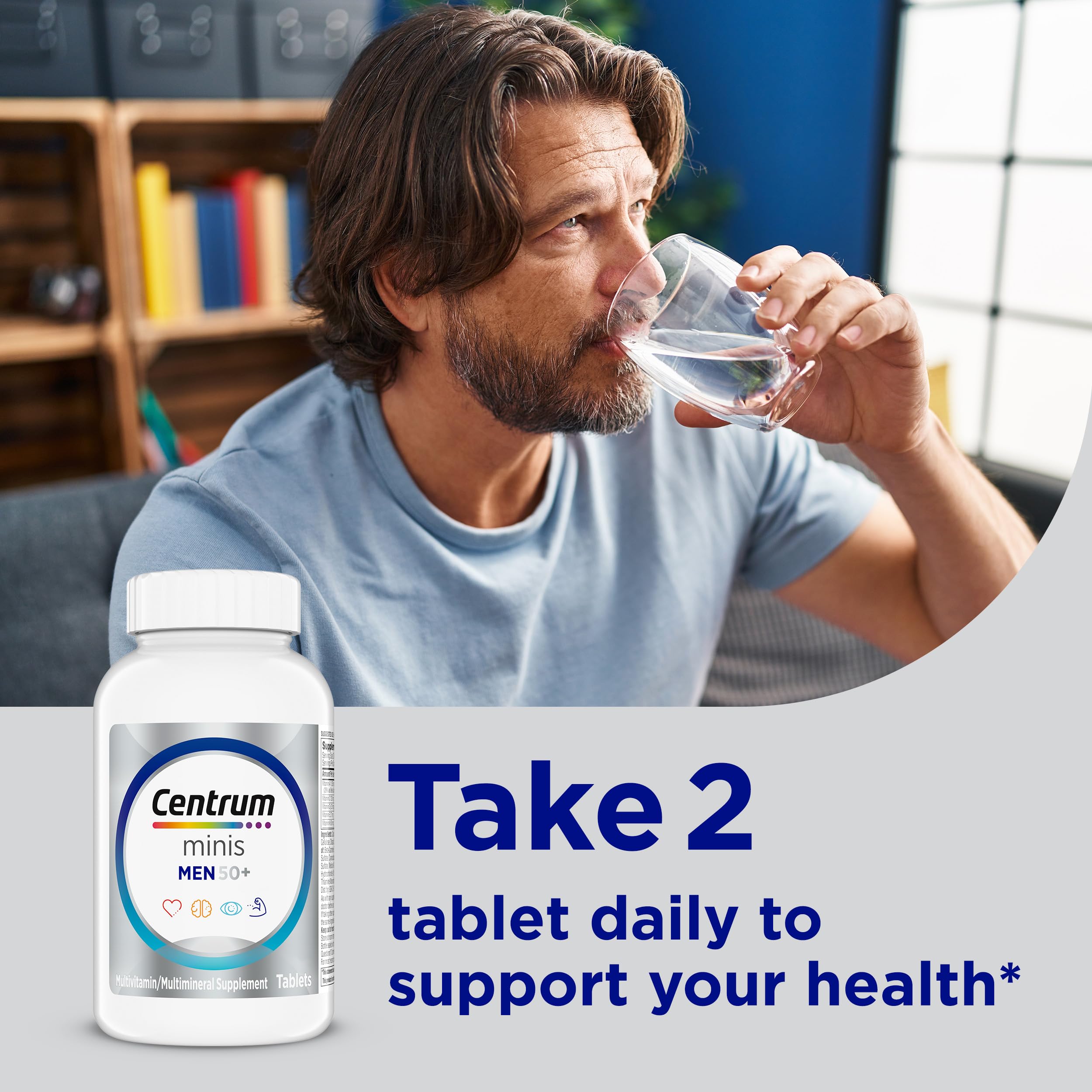 Centrum Minis Silver Multivitamin for Men 50 Plus, Multivitamin/Multimineral Supplement, Vitamin D3, B-Vitamins and Zinc, Non-GMO Ingredients, Supports Memory and Cognition in Older Adults - 280 Ct