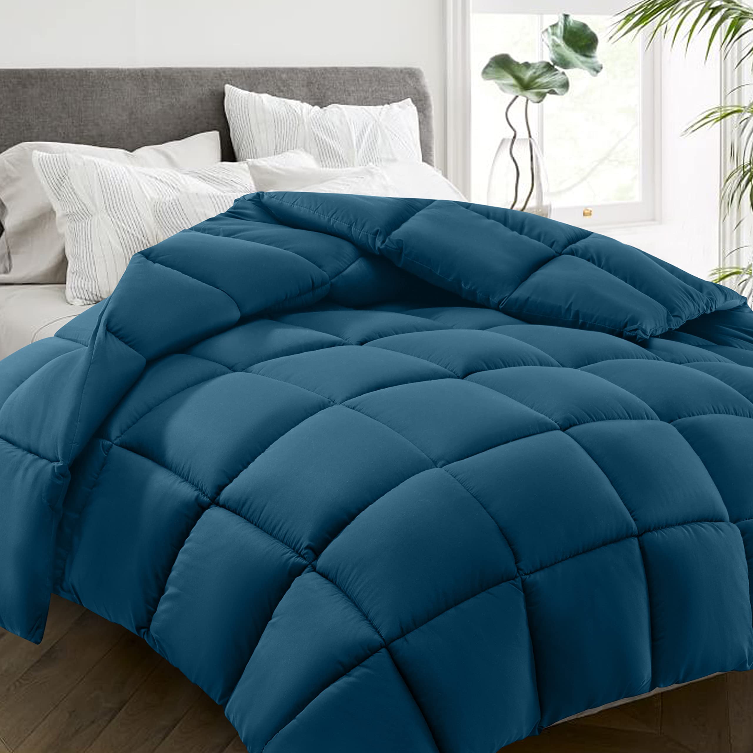 Photo 1 of HYLEORY All Season California King Size Bed Comforter - Cooling Down Alternative Quilted Duvet Insert with Corner Tabs - Winter Warm - Machine Washable - Teal