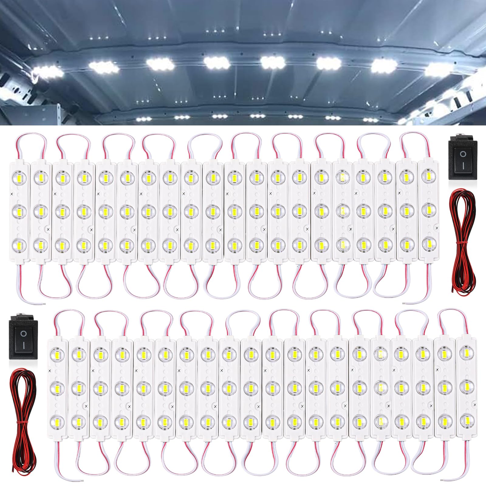 Photo 1 of 120 LED 12V Car Lights Interior, Trixcoin LED Light Strip Van Interior Lights Kits LED Module Lights, Super Bright Ceiling Lamp for Car Atuo Truck Cargo Camper Van RV Boat Trailer (40 Modules, White)