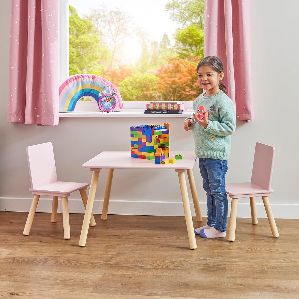 Liberty House Toys Kids Pink and Pinewood Table and 2 Chairs Set