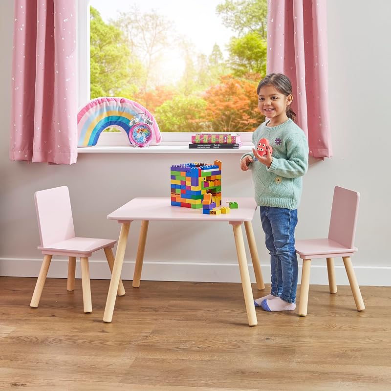 Liberty House Toys Kids Pink and Pinewood Table and 2 Chairs Set