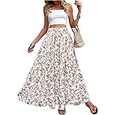 SHENHE Women's Flowy Maxi Skirt Summer Boho Floral High Waisted Vacation Resort Long Skirt
